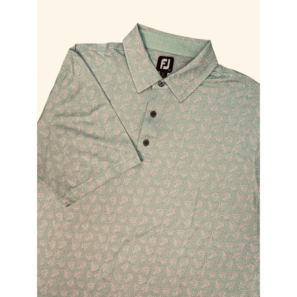 FootJoy‎ Golf Polo Men's XL Shadow Palm Print Lisle Sage Lavender Self Collar